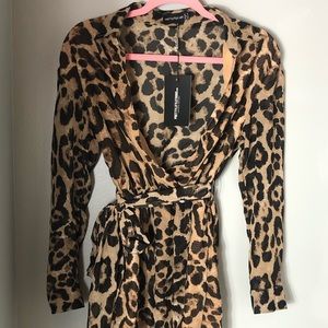 PrettyLittleThing NEW Tan Scarf Print Wrap Dress.